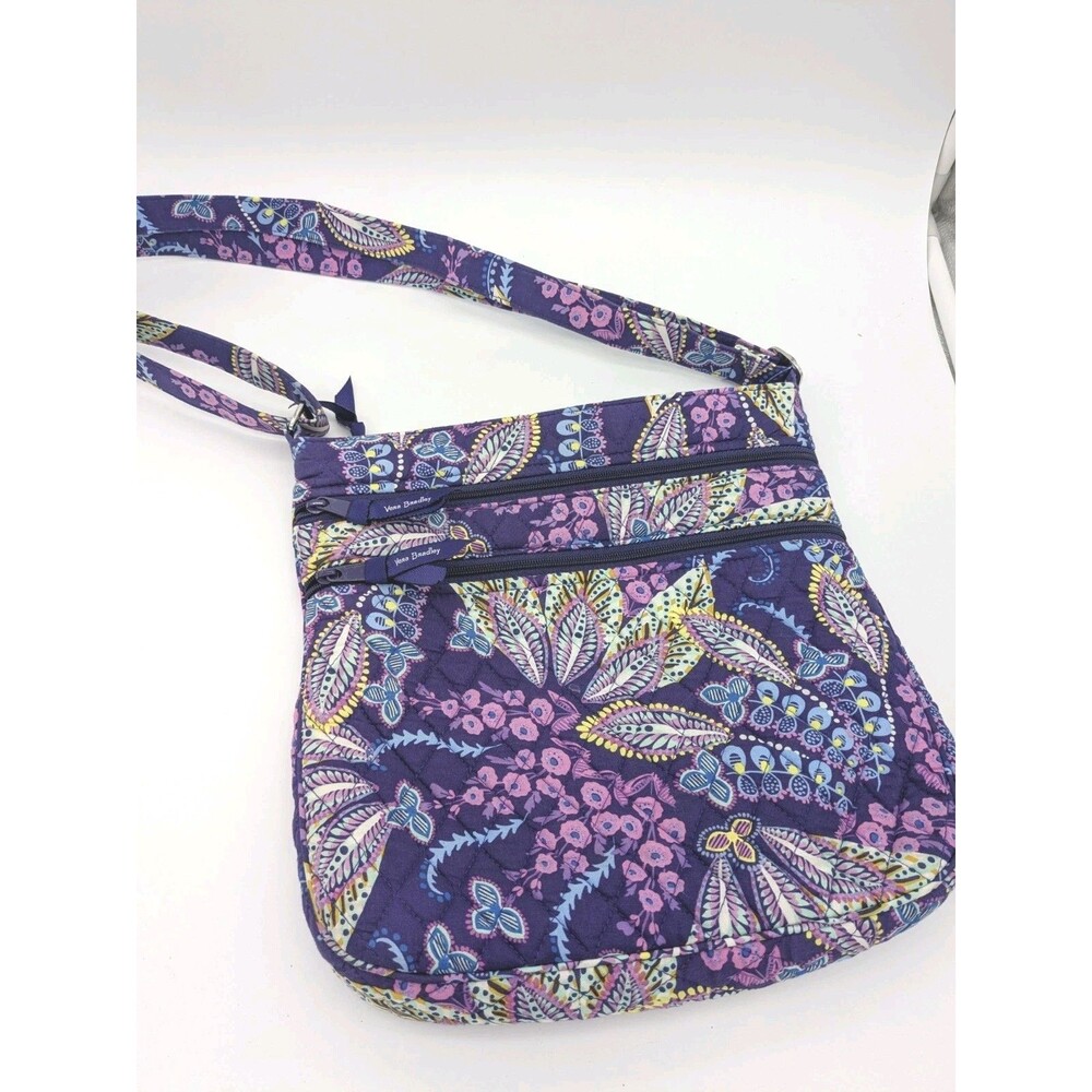 Vera Bradley Triple Zip Hipster Crossbody Batik Leaves Purple Retired Bag 11x11